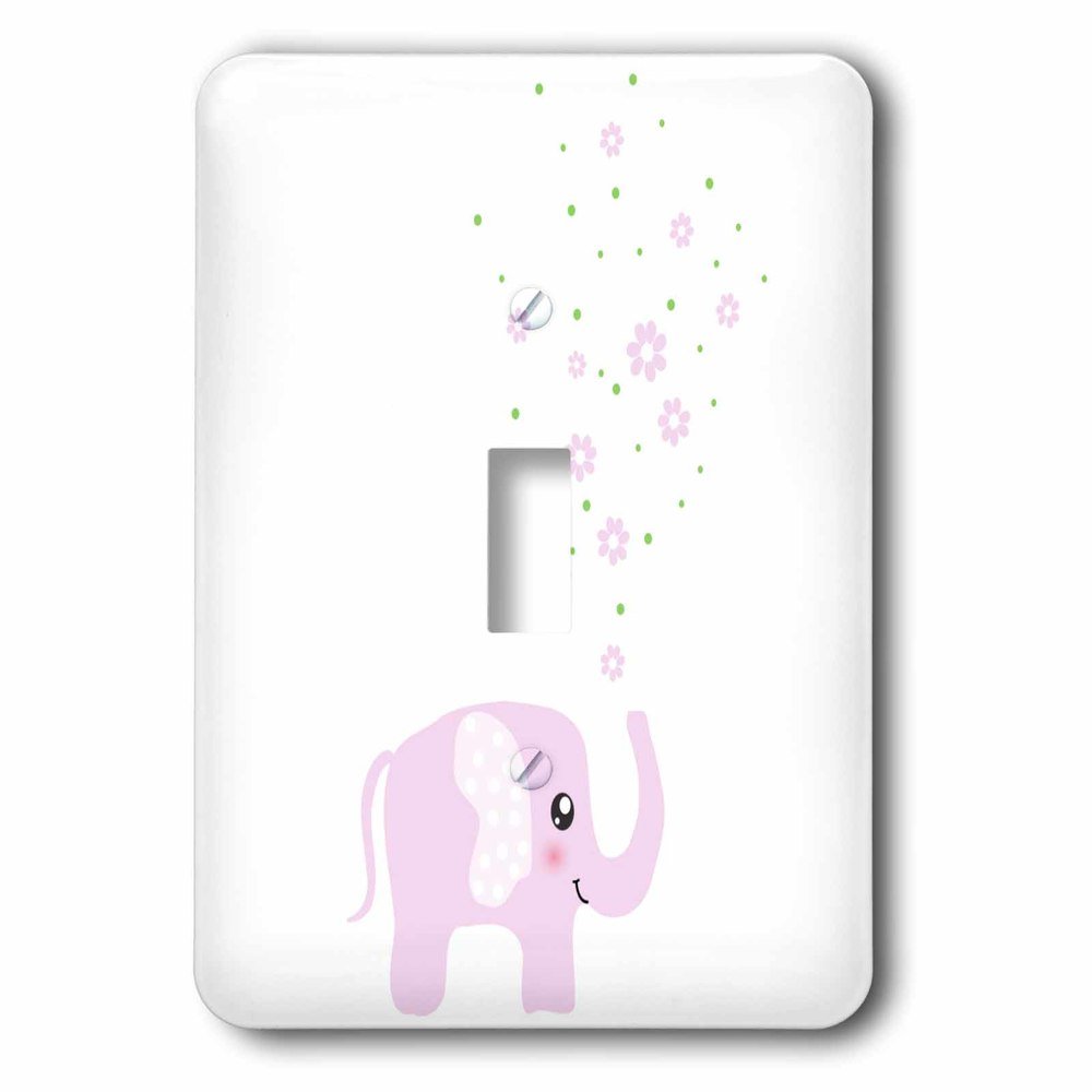 Single Toggle Switchplate With Pink Elephant Blowing Flowers From Trunk