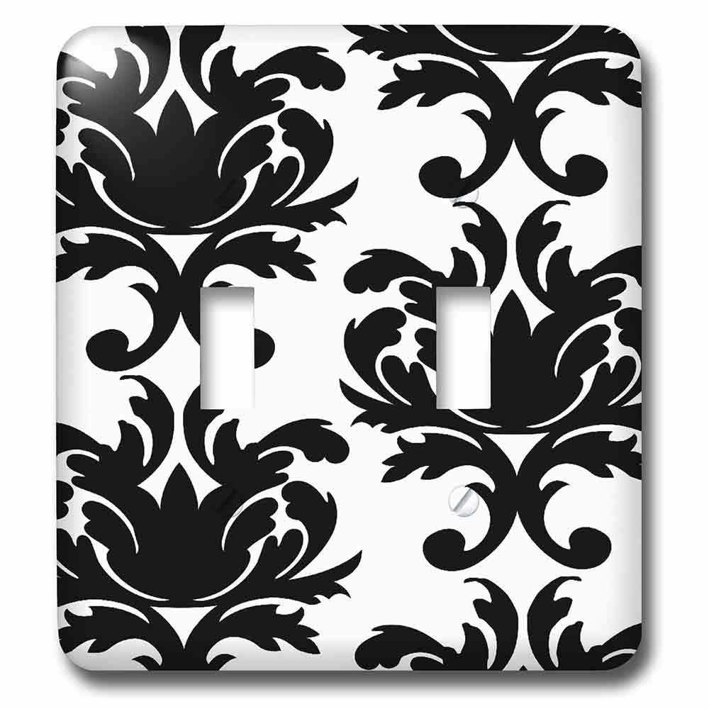 Double Toggle Switchplate With Large Elegant Black And White Damask Pattern Design