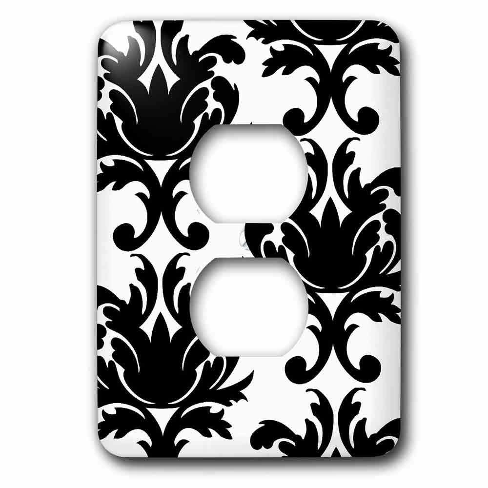 Single Duplex Switchplate With Large Elegant Black And White Damask Pattern Design