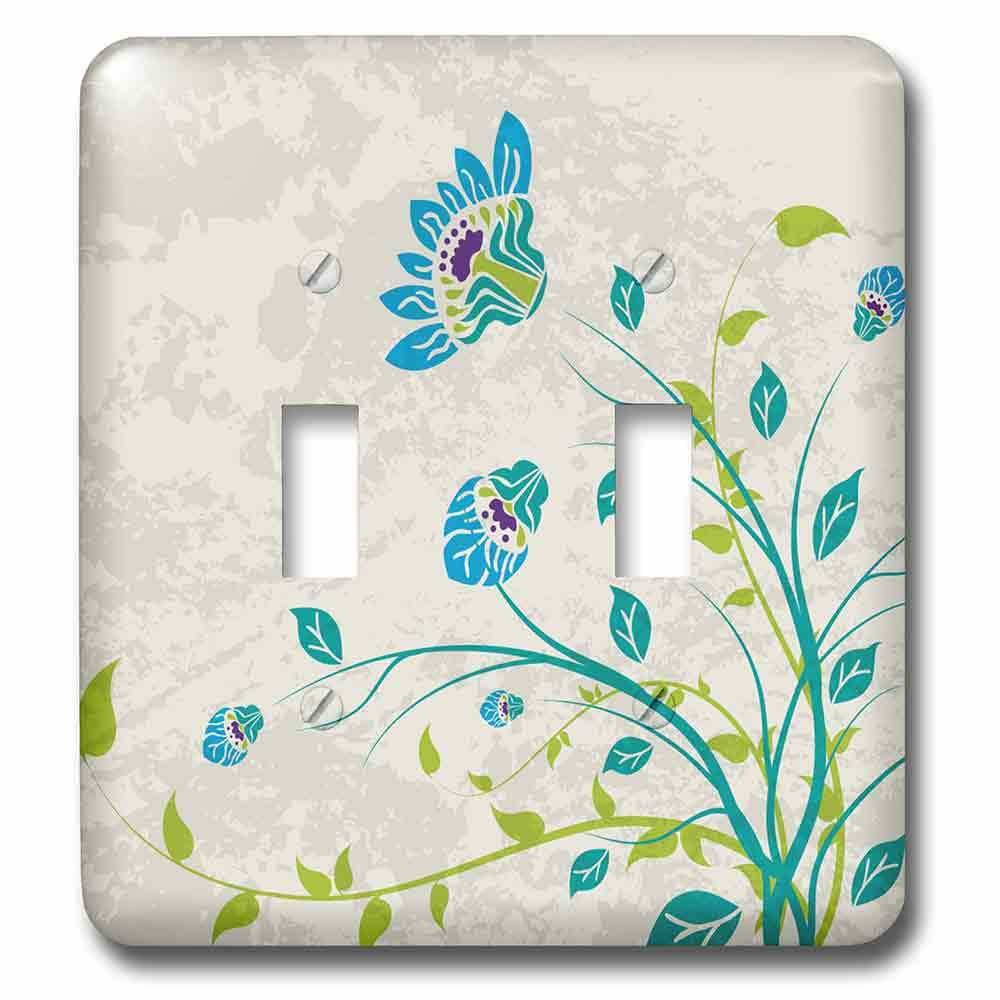 Double Toggle Switchplate With Lime Green Blue Turquoise And Purple Art Nouveau Style Flowers On Grunge Floral Decorative Nature