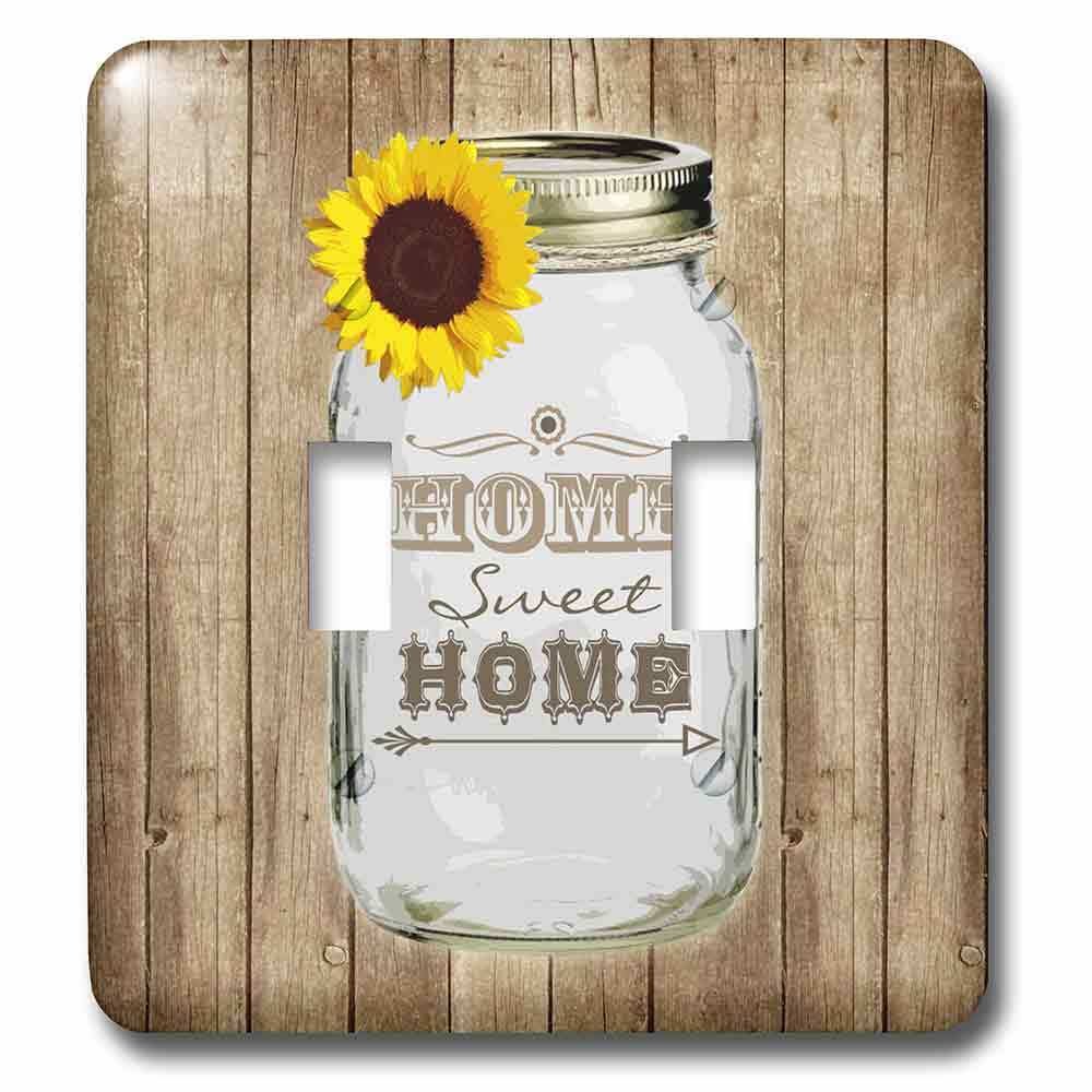 Double Toggle Switchplate With Country Rustic Mason Jar With Sunflower - Home Sweet Home