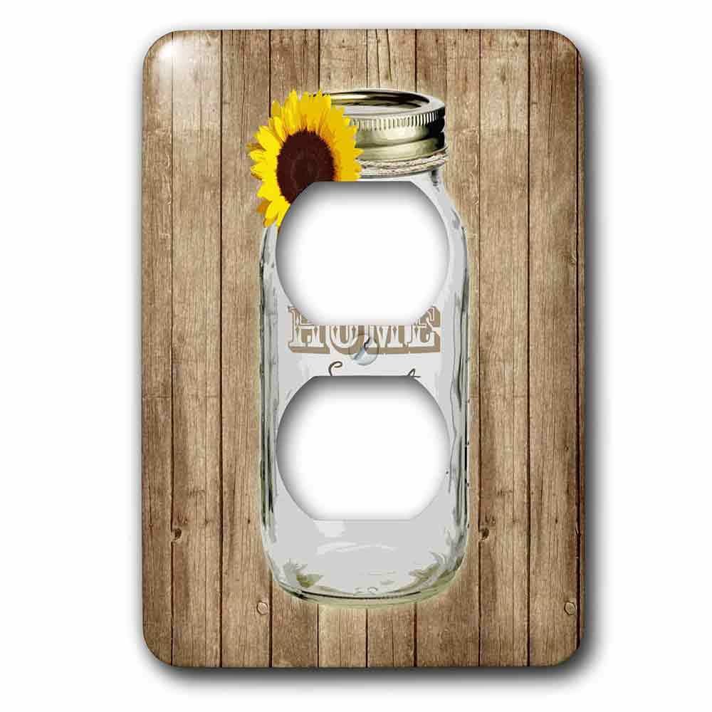Single Duplex Switchplate With Country Rustic Mason Jar With Sunflower - Home Sweet Home