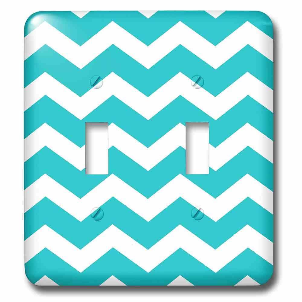 Double Toggle Wall Plate With Turquoise Chevron Zig Zag Pattern