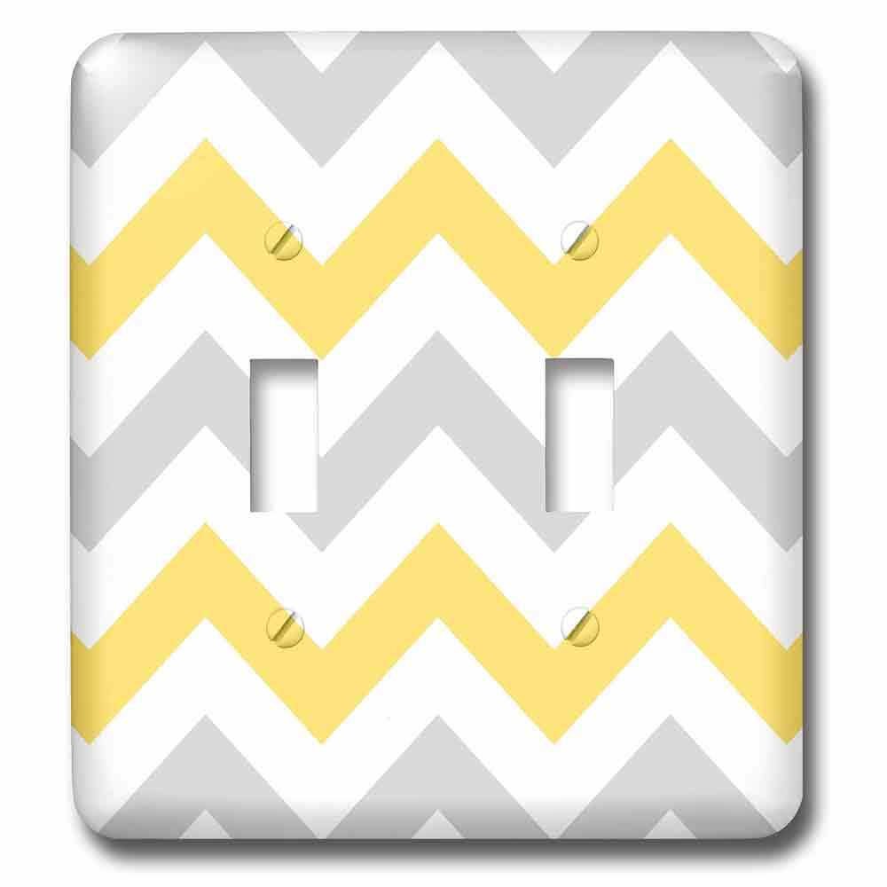 Double Toggle Wall Plate With Yellow And Grey Chevron Zig Zag Pattern