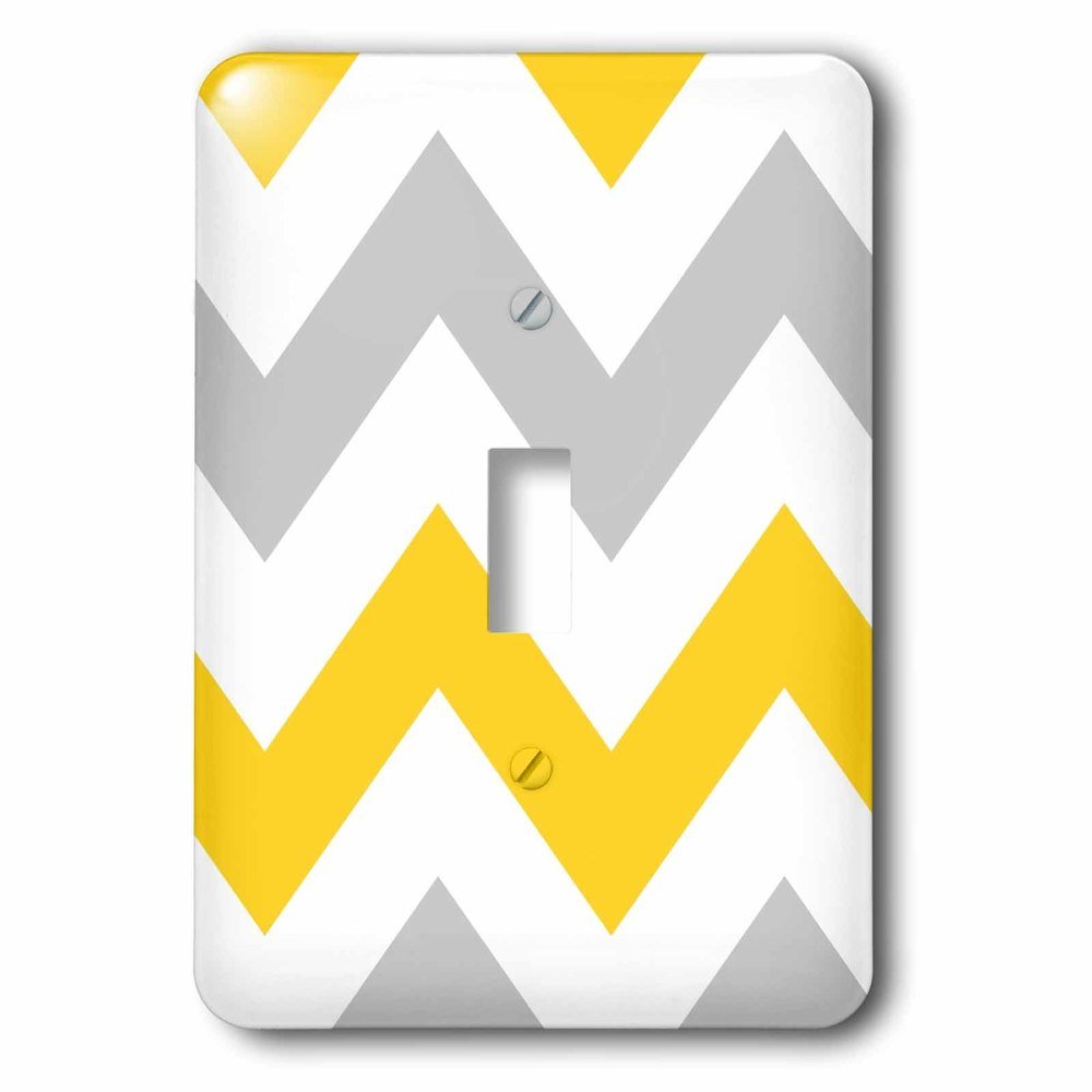Single Toggle Wall Plate With Big Yellow And Grey Chevron Zig Zag Pattern