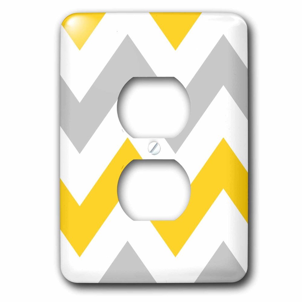 Single Duplex Wall Plate With Big Yellow And Grey Chevron Zig Zag Pattern