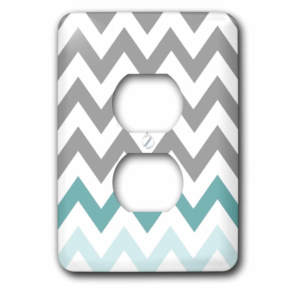 Single Duplex Wall Plate With Grey Chevron With Mint Turquoise Zig Zag Accent