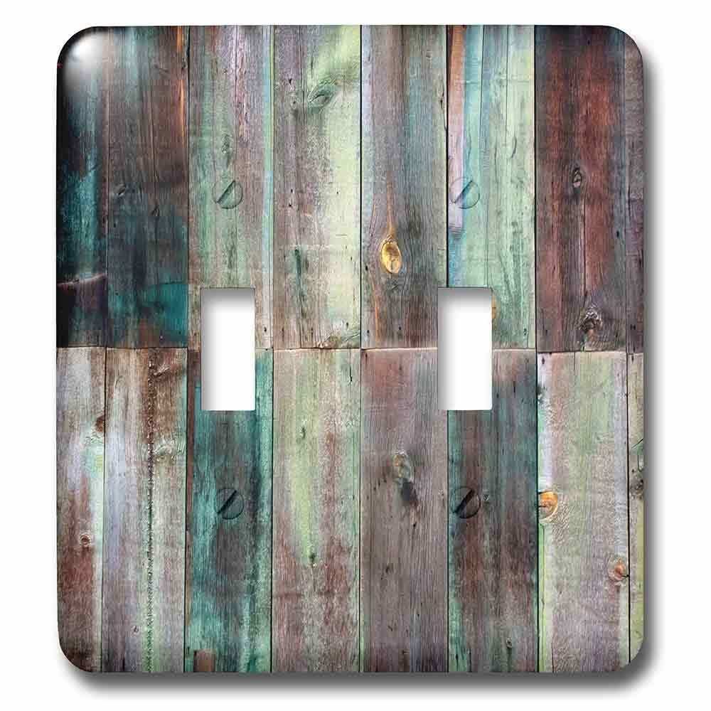Double Toggle Wall Plate With Photograph Of Turquoise And Brown Distressed Wood