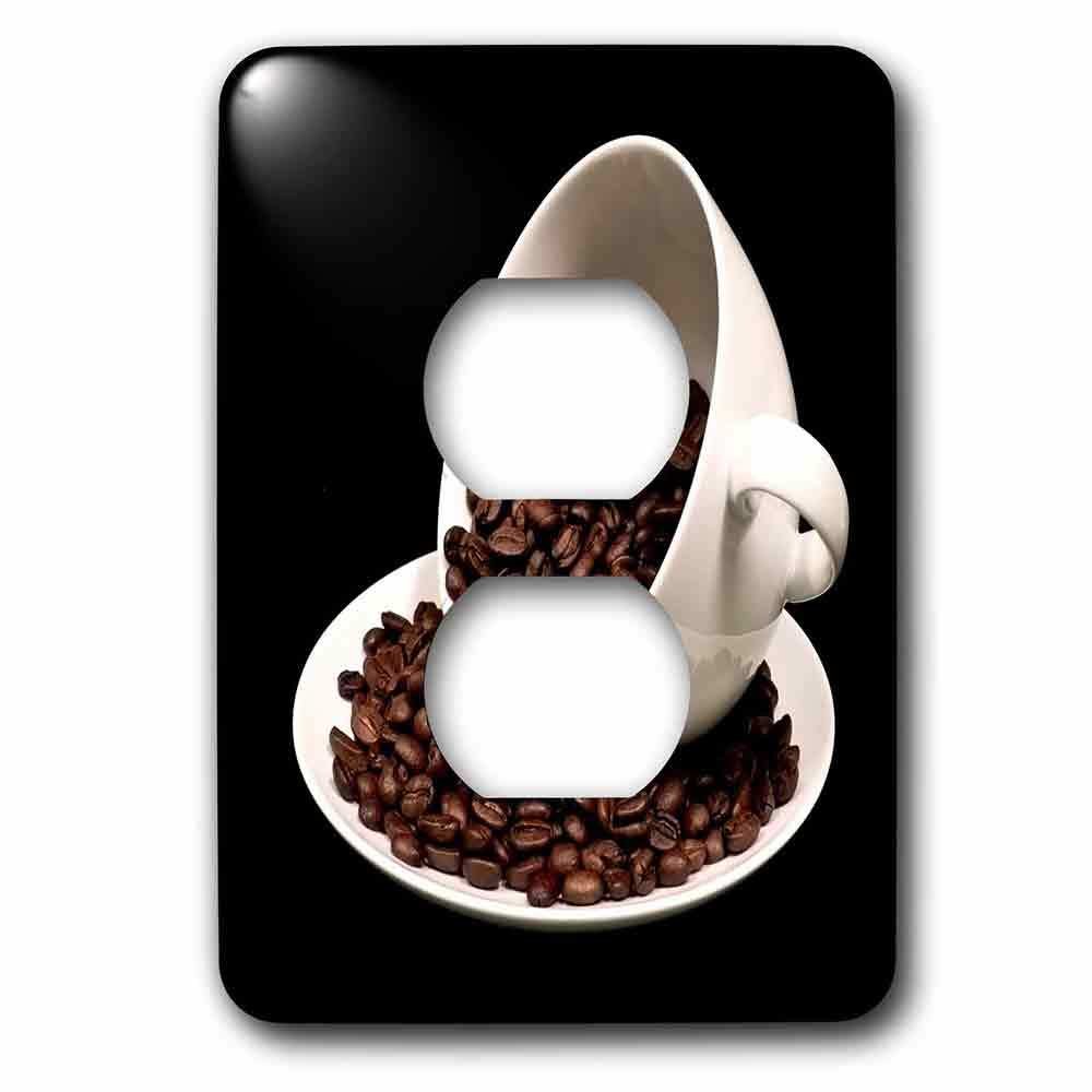 Single Duplex Wall Plate With Photograph Of A Coffee Cup Full Of Coffee Beans Spilling Over