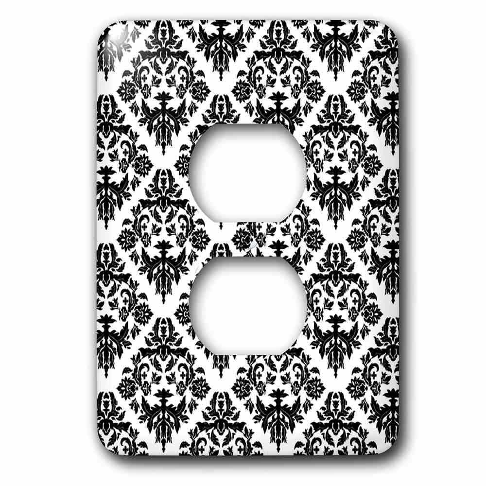 Single Duplex Wallplate With Black And White Damask 2