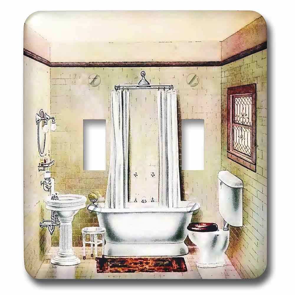 Double Toggle Wallplate With Picture Of Painting Of A Victorian Bathroom