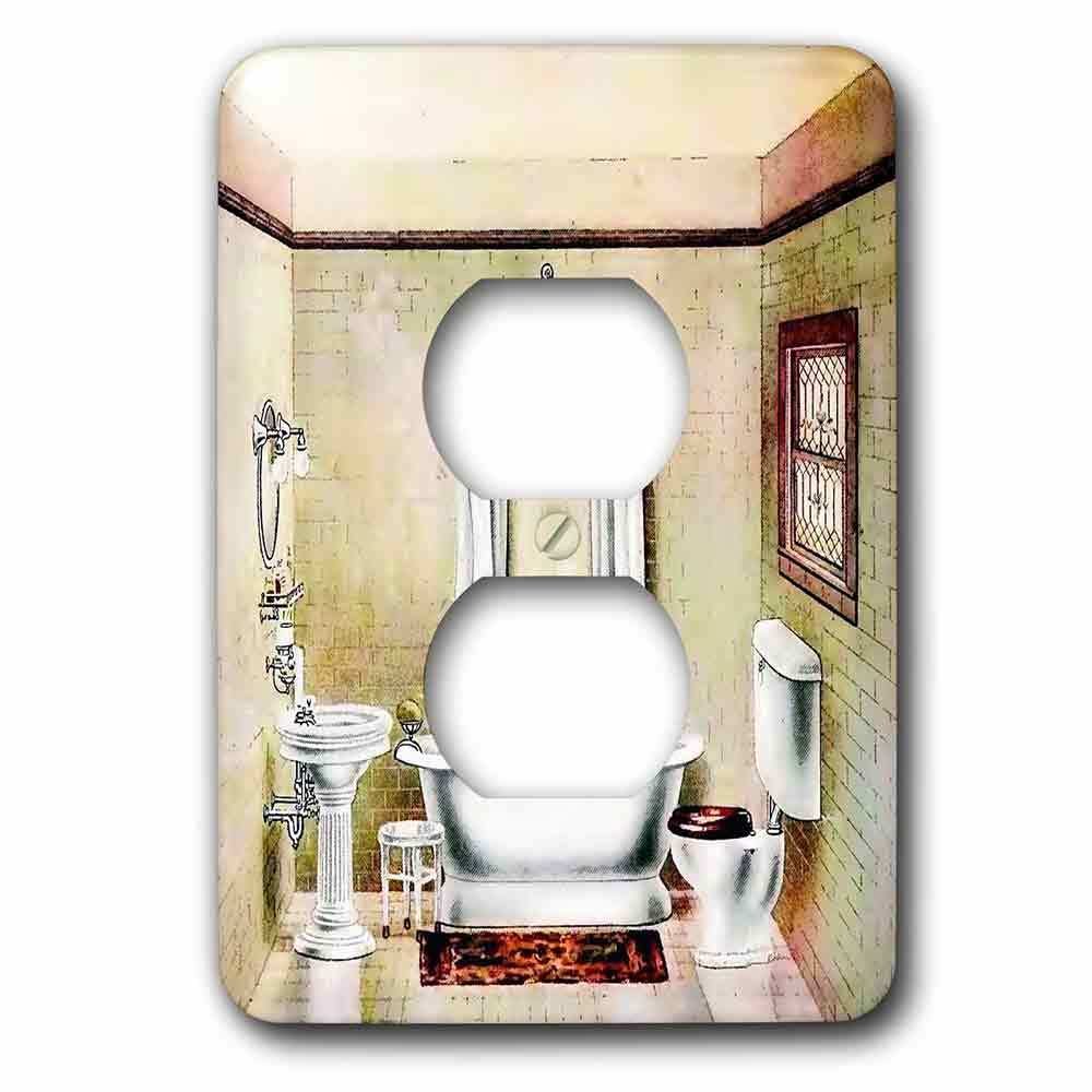 Single Duplex Wallplate With Picture Of Painting Of A Victorian Bathroom