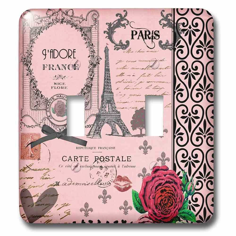 Double Toggle Wallplate With Vintage Pink Paris Collage Art