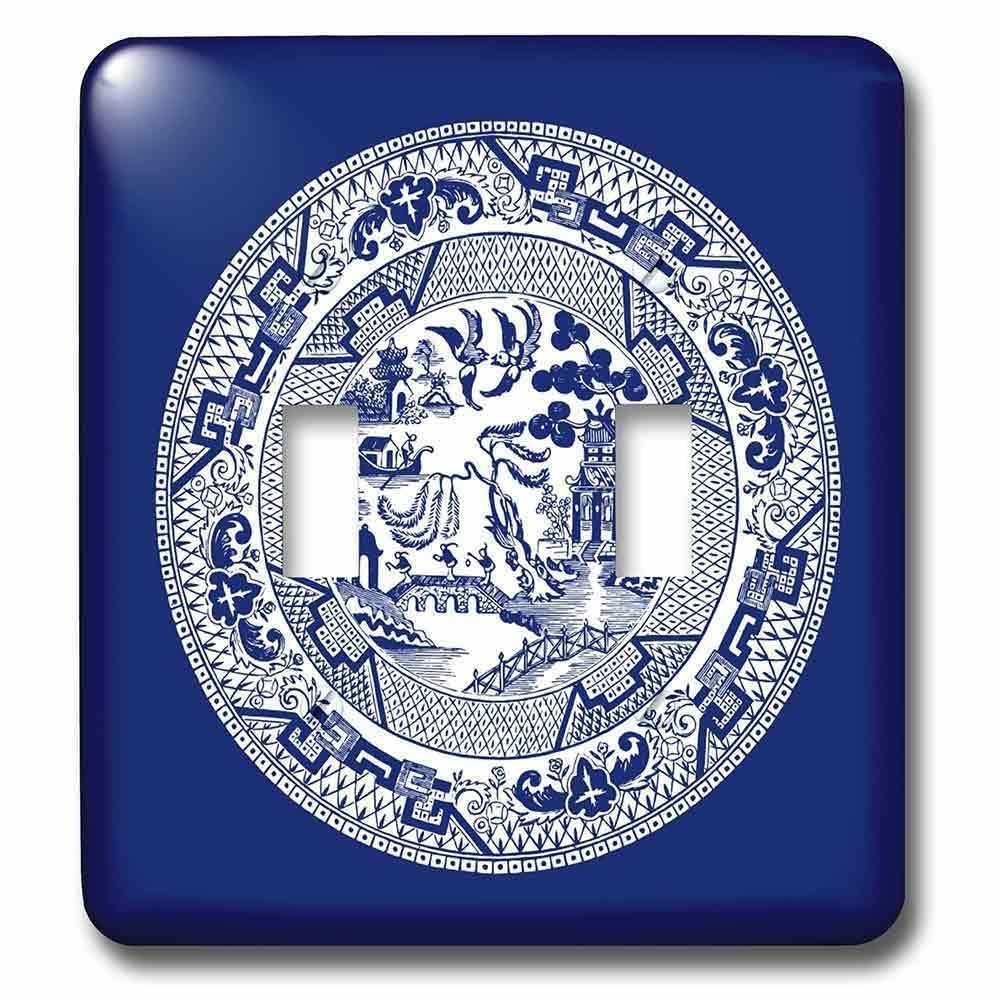 Double Toggle Wallplate With Willow Pattern In Delft Blue And White