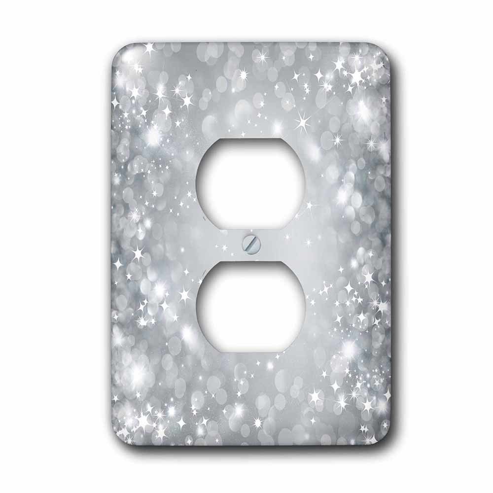 Single Duplex Wallplate With White And Gray Sparkle Bokeh With Stars