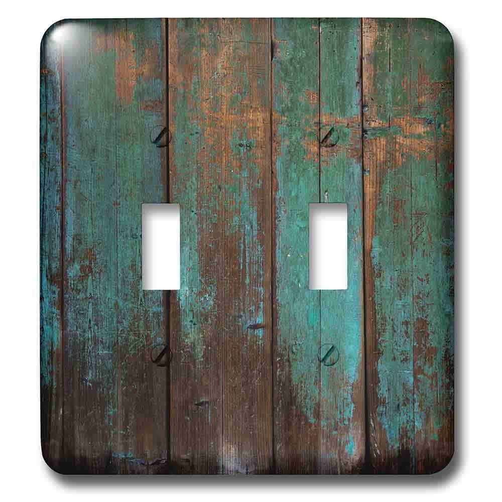 Double Toggle Wallplate With Teal Distressed Country Wood Effect