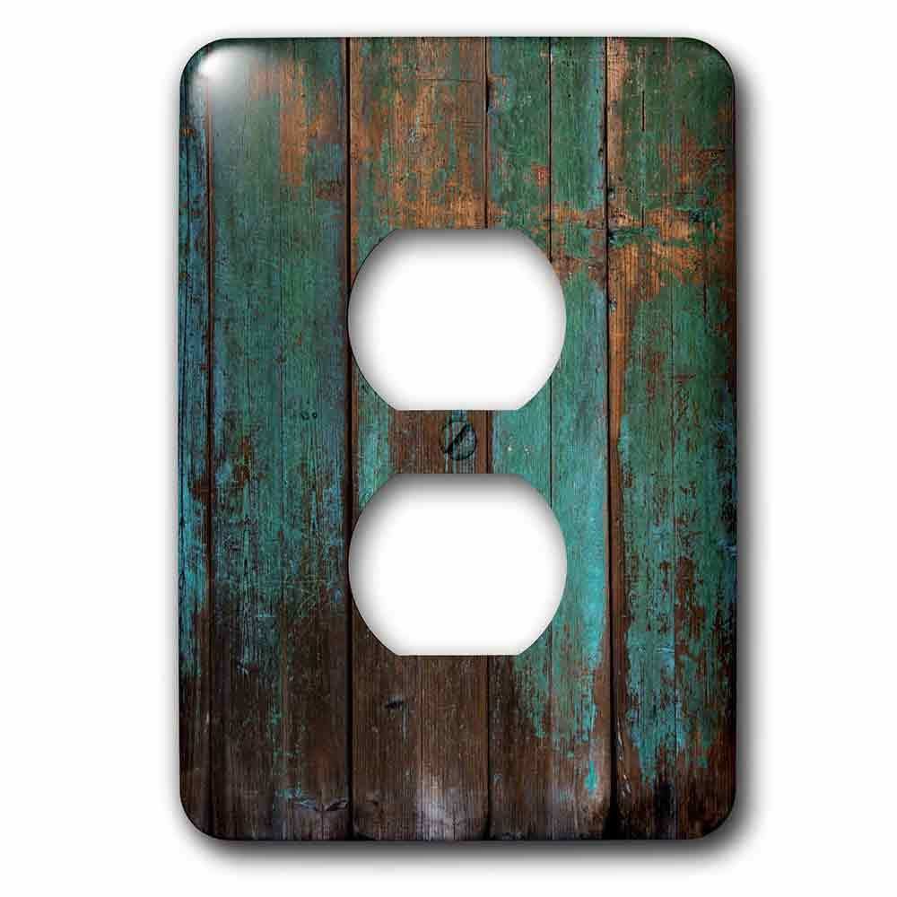 Single Duplex Wallplate With Teal Distressed Country Wood Effect