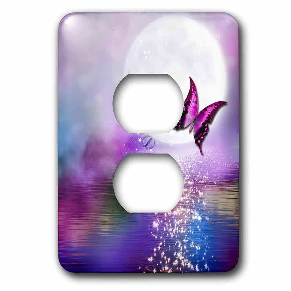 Single Duplex Wallplate With Purple Lake In The Moonlight With Butterfly