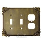 Corinthia Switchplate Combo Duplex Outlet Double Toggle Switchplate in Pewter with White Wash