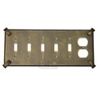 Hammerhein Switchplate Combo Duplex Outlet Five Gang Toggle Switchplate in Pewter with Maple Wash