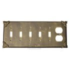 Sonnet Switchplate Combo Duplex Outlet Five Gang Toggle Switchplate in Antique Gold