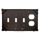 Sonnet Switchplate Combo Duplex Outlet Triple Toggle Switchplate in Black with Maple Wash