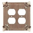 Fleur De Lis Double Duplex Outlet Switchplate in Pewter with Cherry Wash