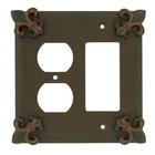 Fleur De Lis Combo GFI/Duplex Outlet Switchplate in Pewter with Copper Wash