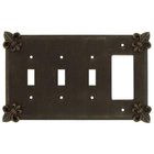 Fleur De Lis 3 Toggle/1 Rocker Switchplate in Rust with Black Wash