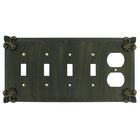 Fleur De Lis 4 Toggle/1 Duplex Outlet Switchplate in Pewter with Verde Wash