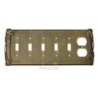 Bamboo Switchplate Combo Duplex Outlet Five Gang Toggle Switchplate in Pewter with White Wash