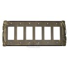 Bamboo Switchplate Six Gang Rocker/GFI Switchplate in Pewter with Terra Cotta Wash