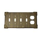 Pompeii Switchplate Combo Duplex Outlet Quadruple Toggle Switchplate in Antique Gold
