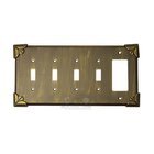Pompeii Switchplate Combo Rocker/GFI Quadruple Toggle Switchplate in Bronze with Verde Wash
