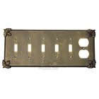 Oak Leaf Switchplate Combo Duplex Outlet Five Gang Toggle Switchplate in Copper Bright