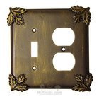Oak Leaf Switchplate Combo Single Toggle Duplex Outlet Switchplate in Pewter with Maple Wash