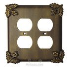 Oak Leaf Switchplate Double Duplex Outlet Switchplate in Pewter with Maple Wash