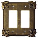 Oak Leaf Switchplate Double Rocker/GFI Switchplate in Pewter with White Wash