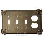 Oak Leaf Switchplate Combo Duplex Outlet Triple Toggle Switchplate in Black with Cherry Wash
