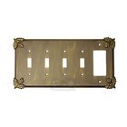 Oak Leaf Switchplate Combo Rocker/GFI Quadruple Toggle Switchplate in Pewter with Verde Wash