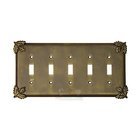 Oak Leaf Switchplate Five Gang Toggle Switchplate in Pewter with Verde Wash