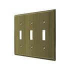 Solid Brass Triple Toggle Switchplate in Antique Brass