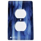 Single Outlet Glass Switchplate in Metallic Blue Clear Swirl
