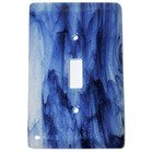 Single Toggle Glass Switchplate in Metallic Blue Clear Swirl