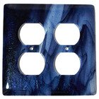 Double Outlet Glass Switchplate in Metallic Blue Clear Swirl