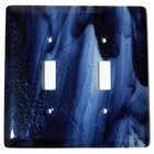 Double Toggle Glass Switchplate in Metallic Blue Clear Swirl