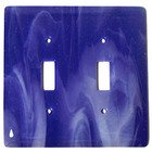Double Toggle Glass Switchplate in White Swirl & Cobalt Blue