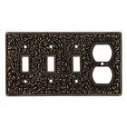 Triple Toggle Single Combo Outlet Switchplate in Antique Brass