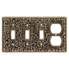Triple Toggle Single Combo Outlet Switchplate in Antique Gold